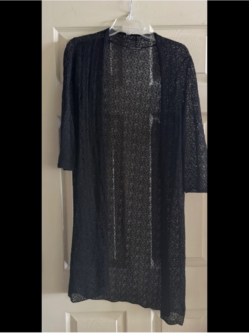 Eileen Fisher Black Open-Weave Long Cardigan